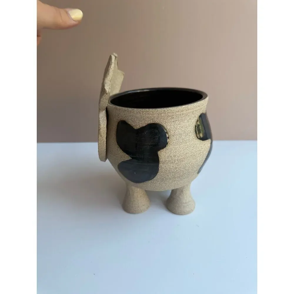 Handmade Pottery Cow Planter | Signed Mara Cute Animal Decor Ceramic Plant Pot